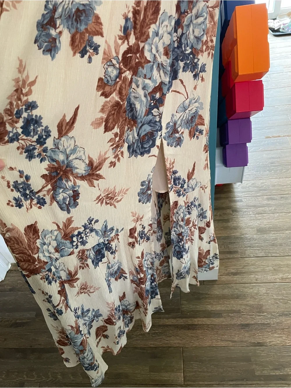 Abercrombie & Fitch Cream Floral Sundress with Blue and Brown Print